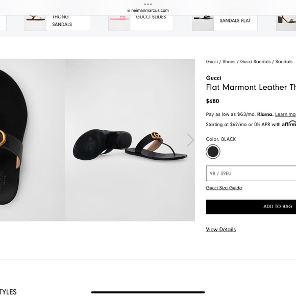 Gucci Women’s Marmont Thong Sandal size 371/2  Black color - Picture 2 of 4